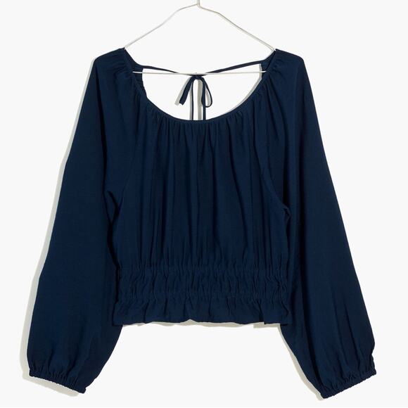 MADEWELL Peasant Cropped Blouse Top Western Cowgirl Tie Back Twill Cut out Top M - Picture 10 of 10